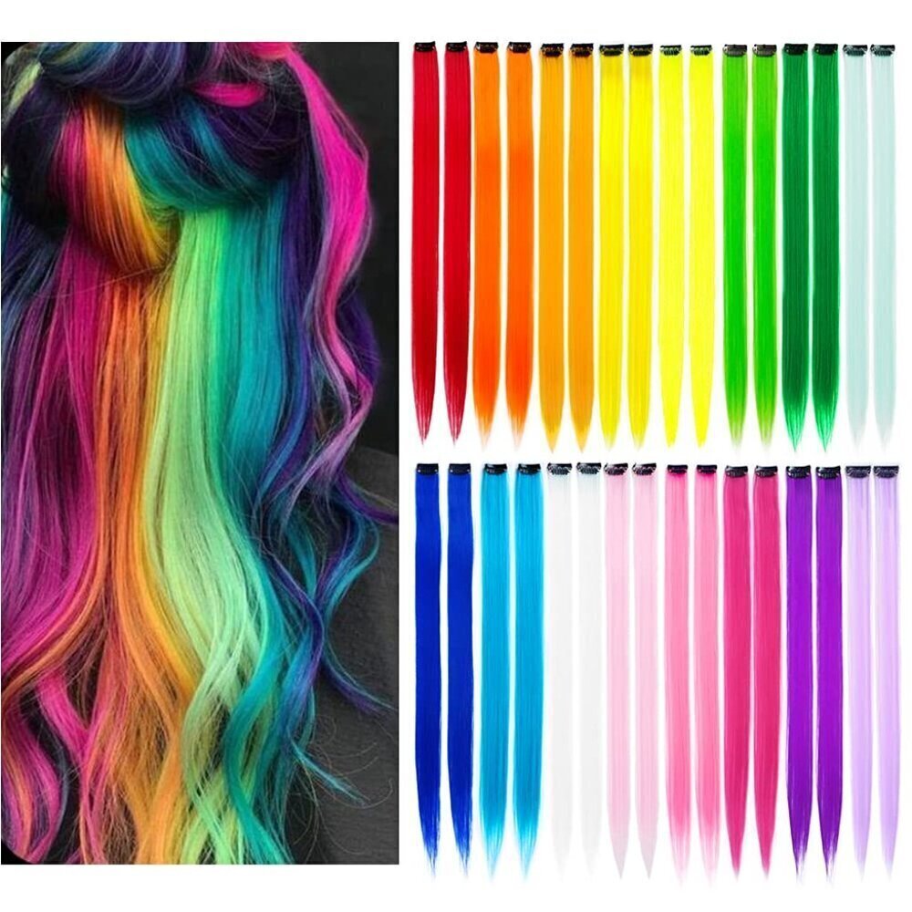 32Packs Colored Hair Extensions 20Inch Straight Color Clip in on Hair Extension - Picture 1 of 9